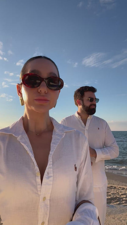 חולצה מכופתרת פשתן פולו ראלף לורן בלבן