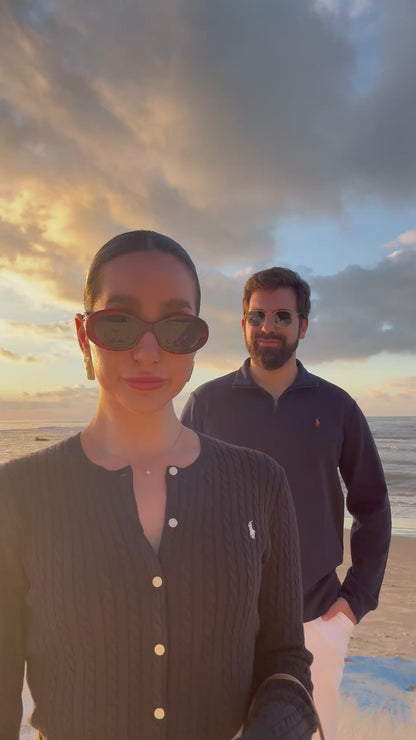 סריג פולו ראלף לורן עם חצי רוכסן בצבע כחול כהה